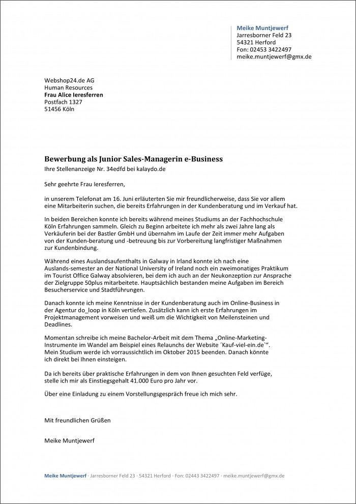 Bewerbung Anschreiben Beispiel